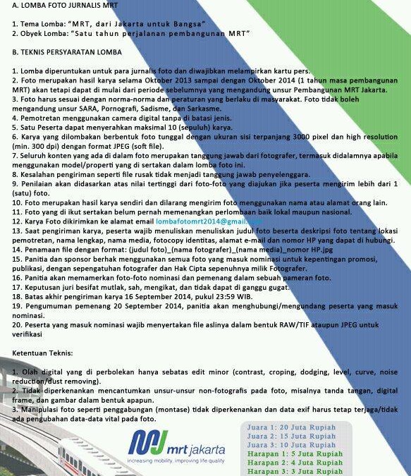 Lomba Foto Jurnalis MRT Jakarta (Deadline: 16 September 2014)