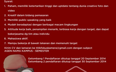 TitikFokus Kamera | JOB VACANCY | Marketing Agen Part Time